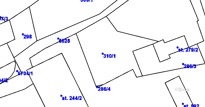 Parcela st. 310/1 v KÚ Habry, Katastrální mapa