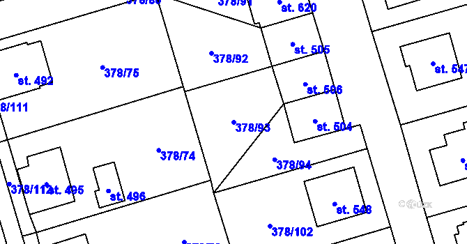 Parcela st. 378/93 v KÚ Habry, Katastrální mapa