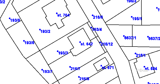 Parcela st. 642 v KÚ Habry, Katastrální mapa