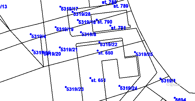Parcela st. 650 v KÚ Habry, Katastrální mapa