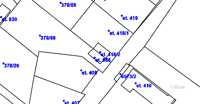 Parcela st. 418/2 v KÚ Habry, Katastrální mapa