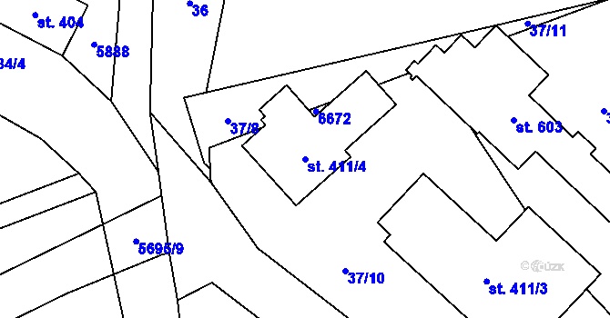 Parcela st. 411/4 v KÚ Habry, Katastrální mapa