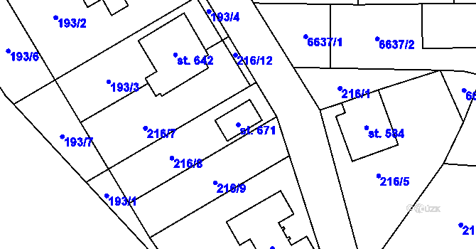 Parcela st. 671 v KÚ Habry, Katastrální mapa