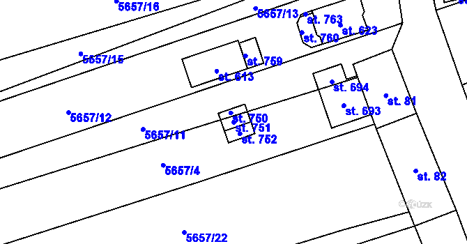 Parcela st. 751 v KÚ Habry, Katastrální mapa