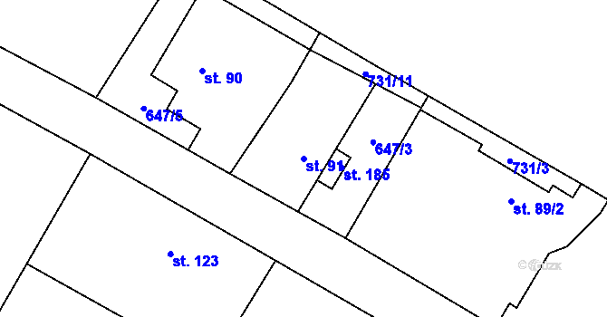 Parcela st. 91 v KÚ Habřina, Katastrální mapa