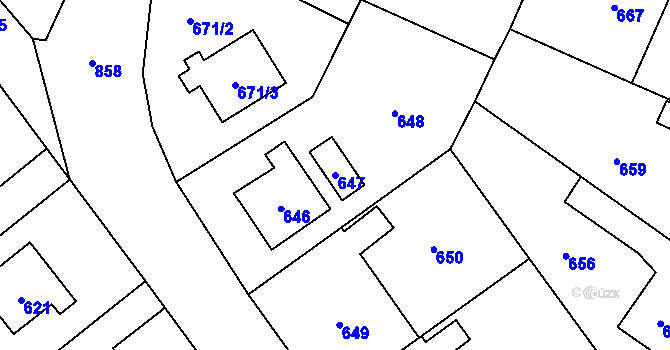 Parcela st. 647 v KÚ Smolkov, Katastrální mapa