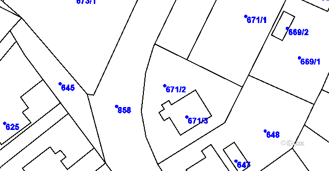 Parcela st. 671/2 v KÚ Smolkov, Katastrální mapa