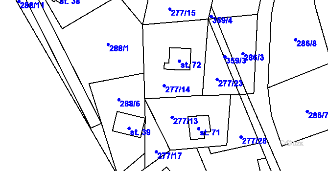 Parcela st. 277/14 v KÚ Domaslavice, Katastrální mapa