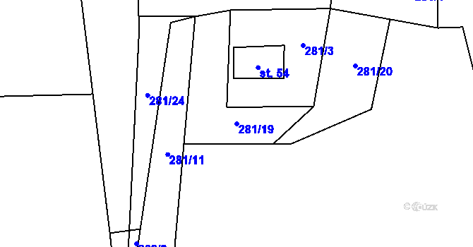Parcela st. 281/19 v KÚ Domaslavice, Katastrální mapa