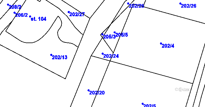 Parcela st. 202/24 v KÚ Domaslavice, Katastrální mapa