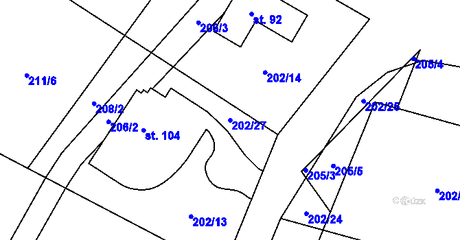 Parcela st. 202/27 v KÚ Domaslavice, Katastrální mapa