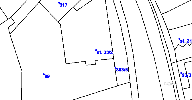 Parcela st. 33/2 v KÚ Háj u Duchcova, Katastrální mapa