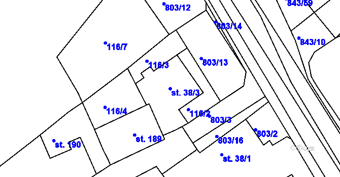 Parcela st. 38/3 v KÚ Háj u Duchcova, Katastrální mapa