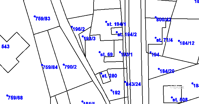 Parcela st. 69 v KÚ Háj u Duchcova, Katastrální mapa