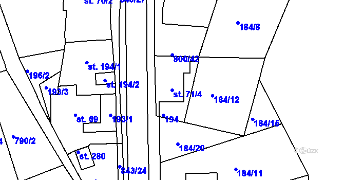 Parcela st. 71/4 v KÚ Háj u Duchcova, Katastrální mapa