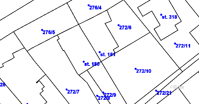 Parcela st. 181 v KÚ Háj u Duchcova, Katastrální mapa