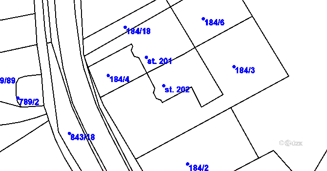 Parcela st. 202 v KÚ Háj u Duchcova, Katastrální mapa