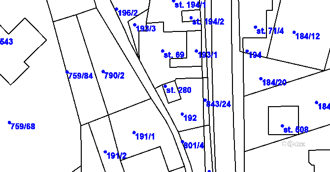 Parcela st. 280 v KÚ Háj u Duchcova, Katastrální mapa