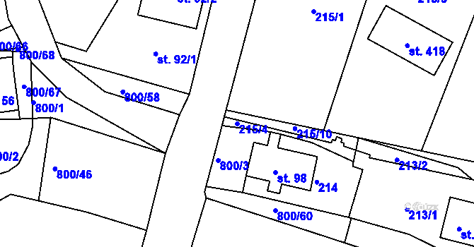 Parcela st. 215/4 v KÚ Háj u Duchcova, Katastrální mapa