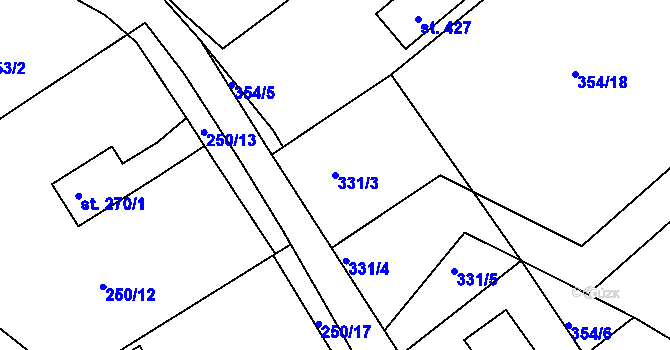 Parcela st. 331/3 v KÚ Háj u Duchcova, Katastrální mapa