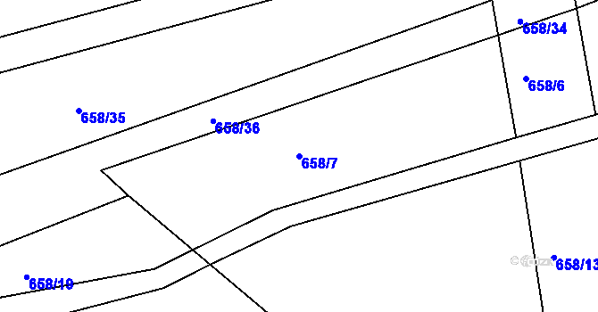 Parcela st. 658/7 v KÚ Háj u Duchcova, Katastrální mapa