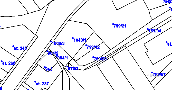 Parcela st. 759/12 v KÚ Háj u Duchcova, Katastrální mapa