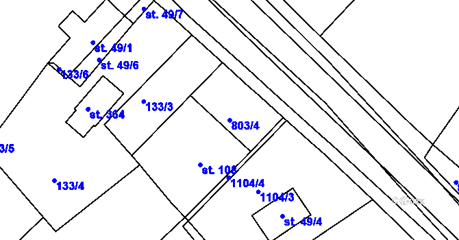 Parcela st. 803/4 v KÚ Háj u Duchcova, Katastrální mapa