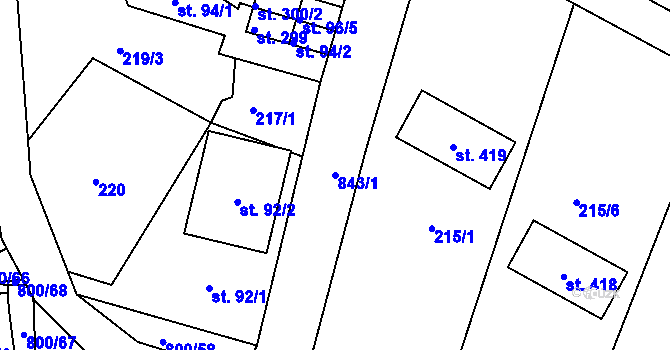 Parcela st. 843/1 v KÚ Háj u Duchcova, Katastrální mapa