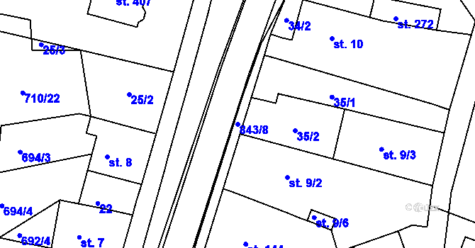 Parcela st. 843/8 v KÚ Háj u Duchcova, Katastrální mapa