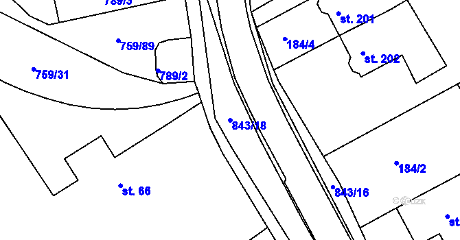 Parcela st. 843/18 v KÚ Háj u Duchcova, Katastrální mapa