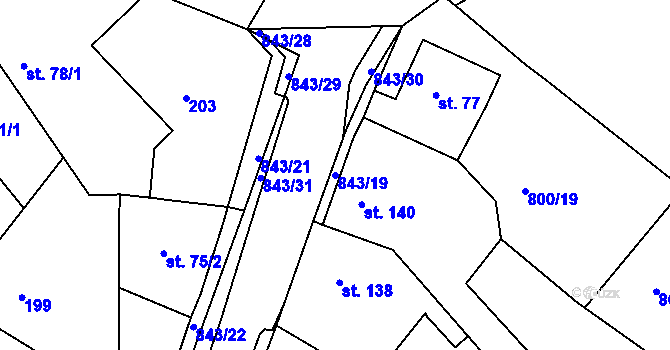 Parcela st. 843/19 v KÚ Háj u Duchcova, Katastrální mapa