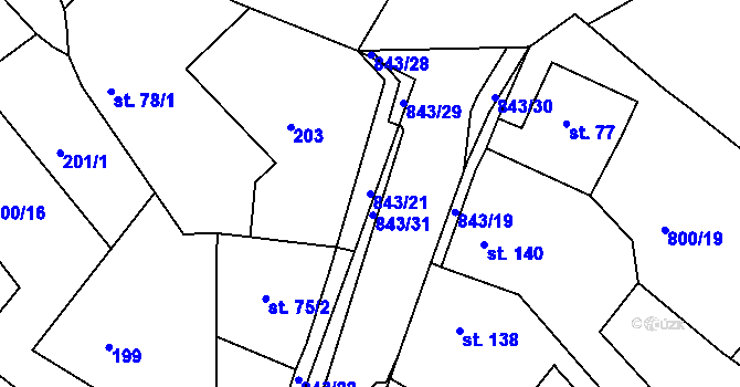 Parcela st. 843/21 v KÚ Háj u Duchcova, Katastrální mapa