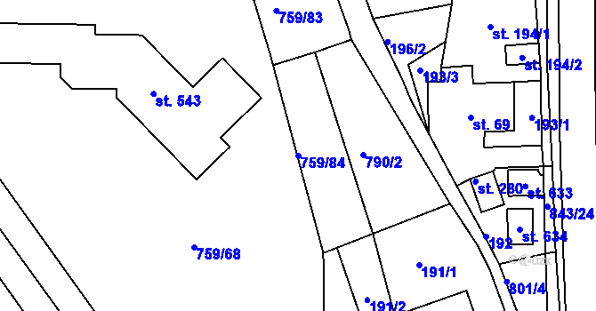 Parcela st. 759/84 v KÚ Háj u Duchcova, Katastrální mapa