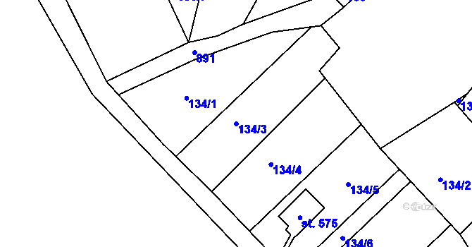 Parcela st. 134/3 v KÚ Háj u Duchcova, Katastrální mapa