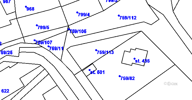 Parcela st. 759/113 v KÚ Háj u Duchcova, Katastrální mapa
