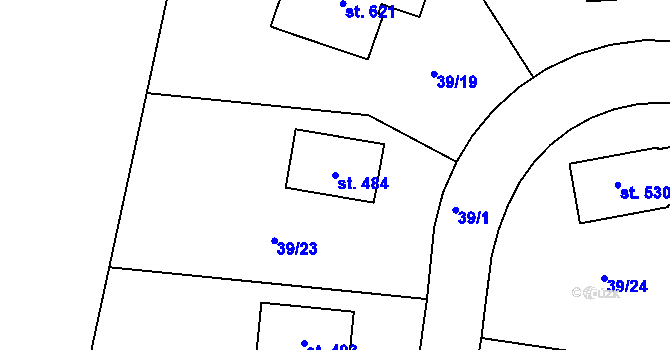 Parcela st. 484 v KÚ Háj u Duchcova, Katastrální mapa