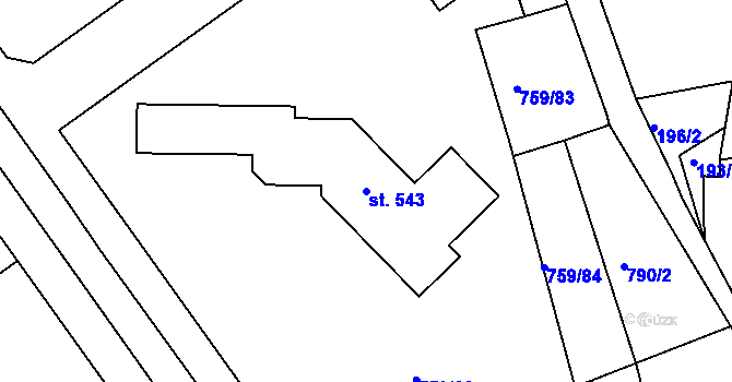 Parcela st. 543 v KÚ Háj u Duchcova, Katastrální mapa