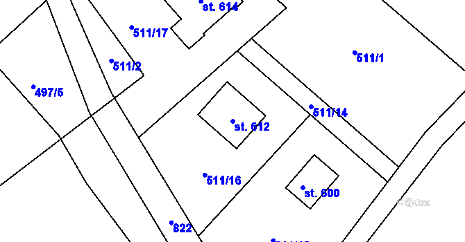 Parcela st. 612 v KÚ Háj u Duchcova, Katastrální mapa