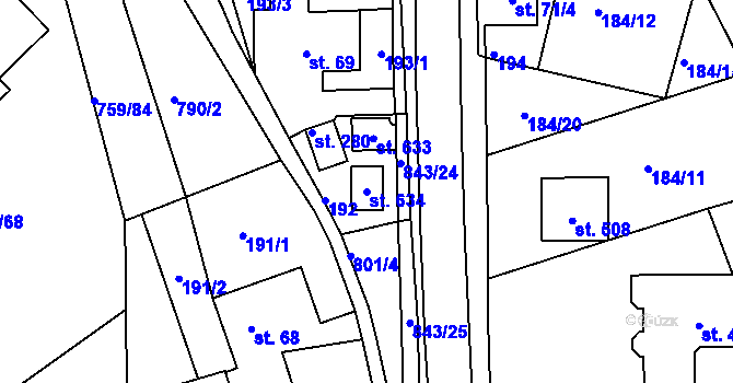 Parcela st. 634 v KÚ Háj u Duchcova, Katastrální mapa