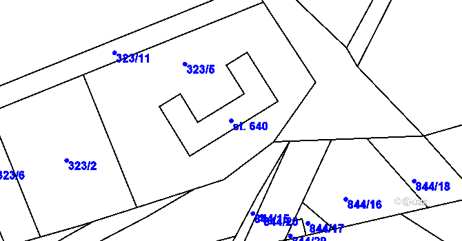 Parcela st. 640 v KÚ Háj u Duchcova, Katastrální mapa
