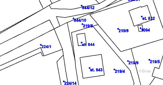 Parcela st. 644 v KÚ Háj u Duchcova, Katastrální mapa