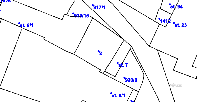 Parcela st. 8 v KÚ Hajany u Blatné, Katastrální mapa