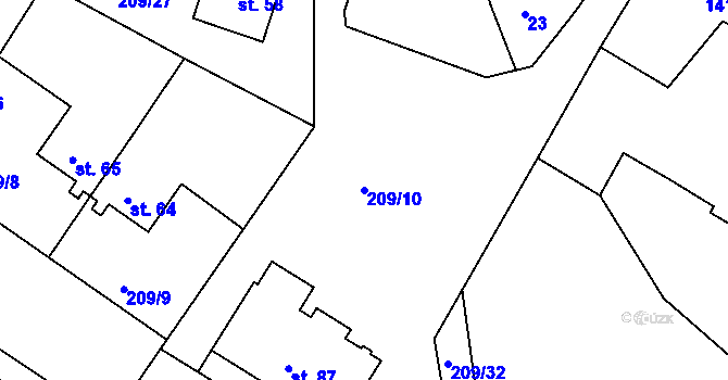 Parcela st. 209/10 v KÚ Hajany u Blatné, Katastrální mapa