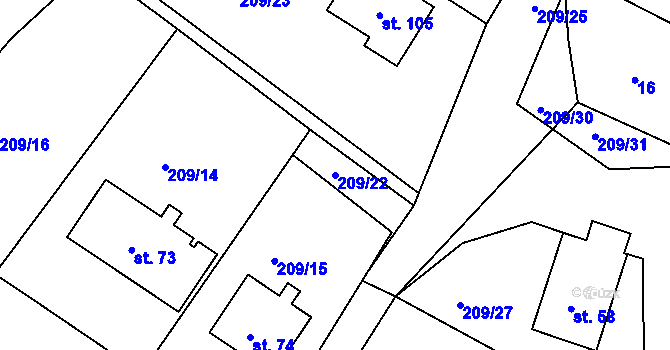 Parcela st. 209/22 v KÚ Hajany u Blatné, Katastrální mapa