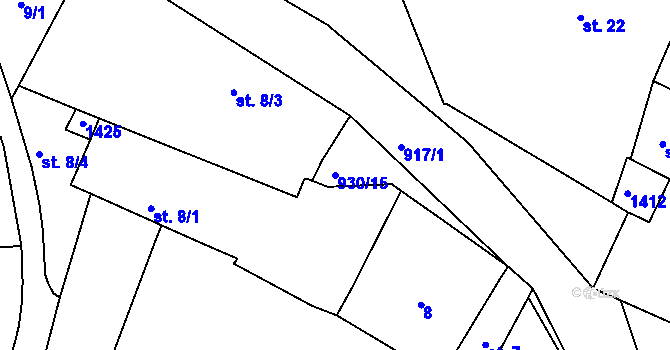 Parcela st. 930/15 v KÚ Hajany u Blatné, Katastrální mapa