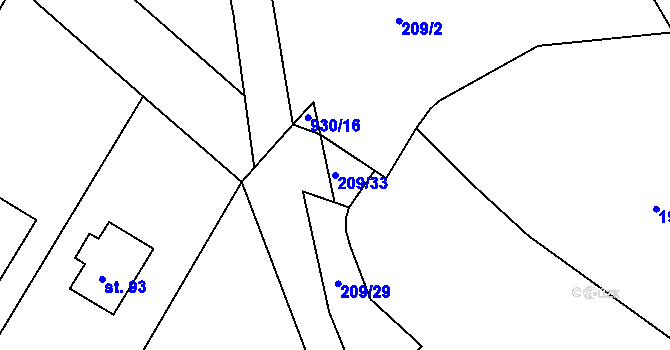 Parcela st. 209/33 v KÚ Hajany u Blatné, Katastrální mapa