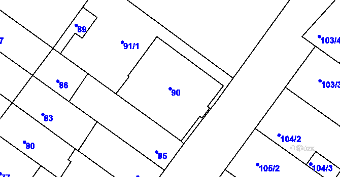 Parcela st. 90 v KÚ Hajany, Katastrální mapa