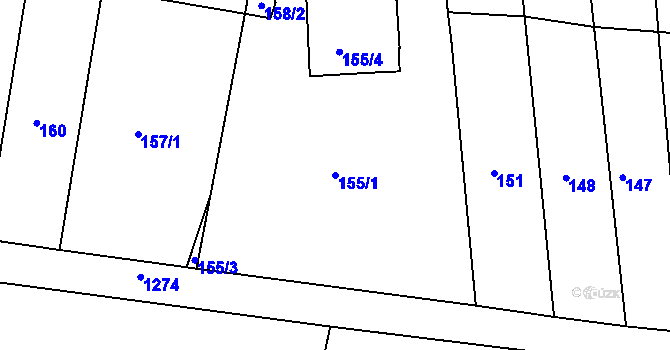 Parcela st. 155/1 v KÚ Hajany, Katastrální mapa