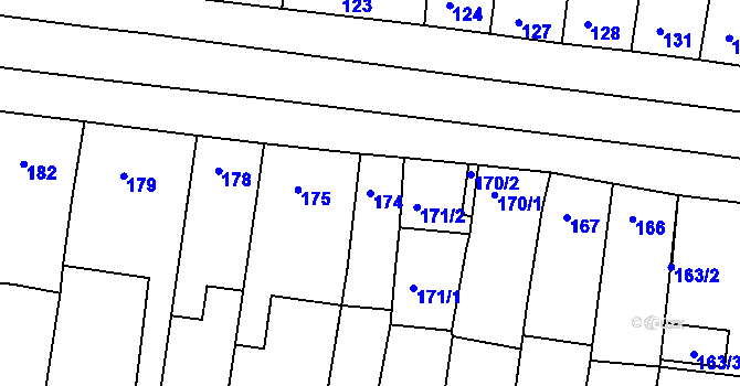 Parcela st. 174 v KÚ Hajany, Katastrální mapa