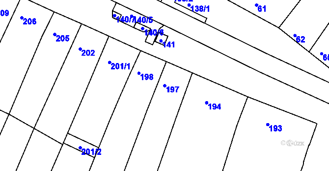 Parcela st. 197 v KÚ Hajany, Katastrální mapa